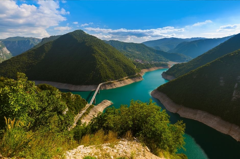A bird's eye view of the Piva River in Montenegro